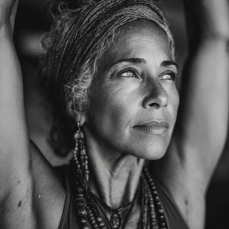 Adultos mayores practicando yoga en un ambiente sereno